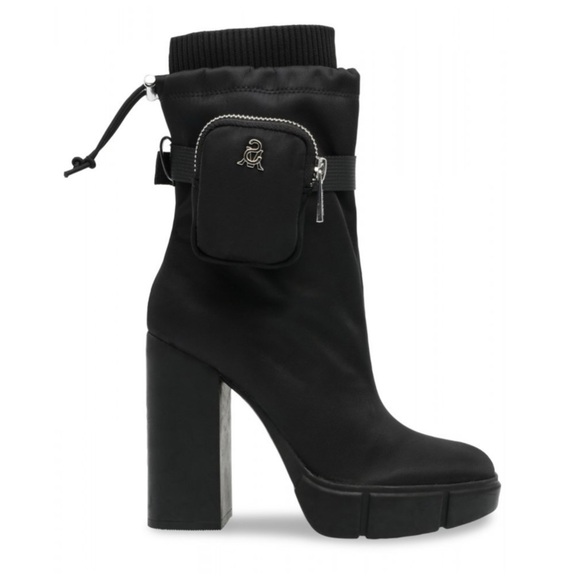 New! STEVE MADDEN RiseUp Zip Pocket Nylon Platform Square Heel Ankle Boots - Picture 1 of 15